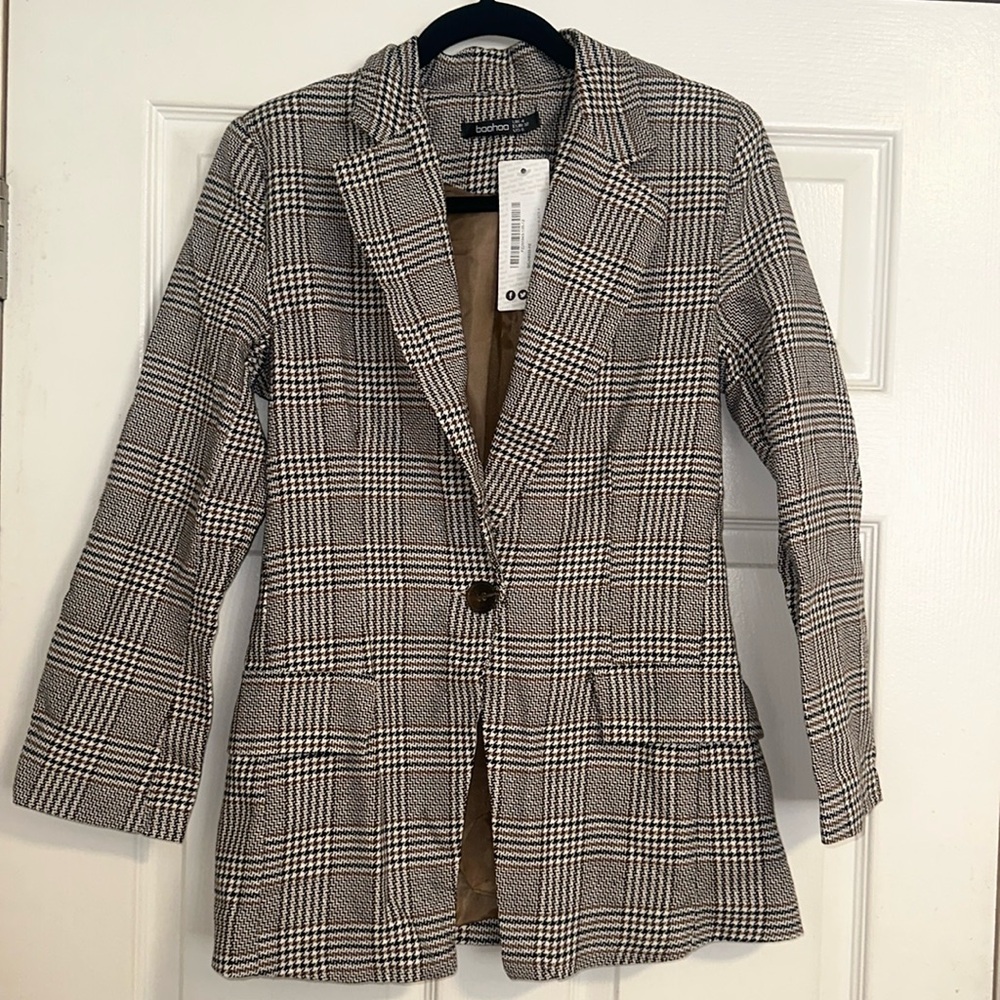 Boohoo Longline Check Blazer (NWT)